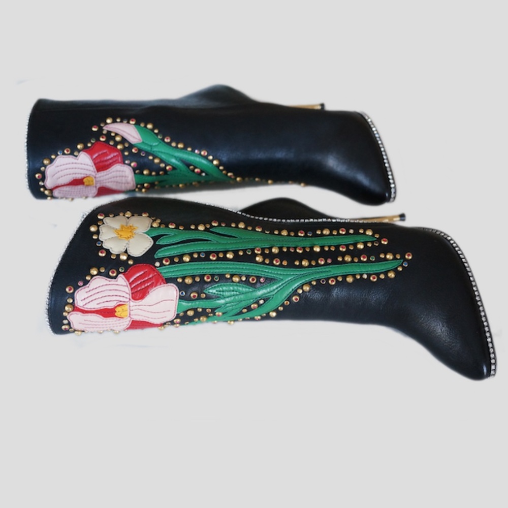 Gucci 2017 Runway Floral Appliquéd Leather Boots - Picture 3 of 8